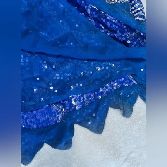 Vintage Blue Sequin Beaded Silk Dress Art Deco Midi Party Formal - Picture 14 of 16